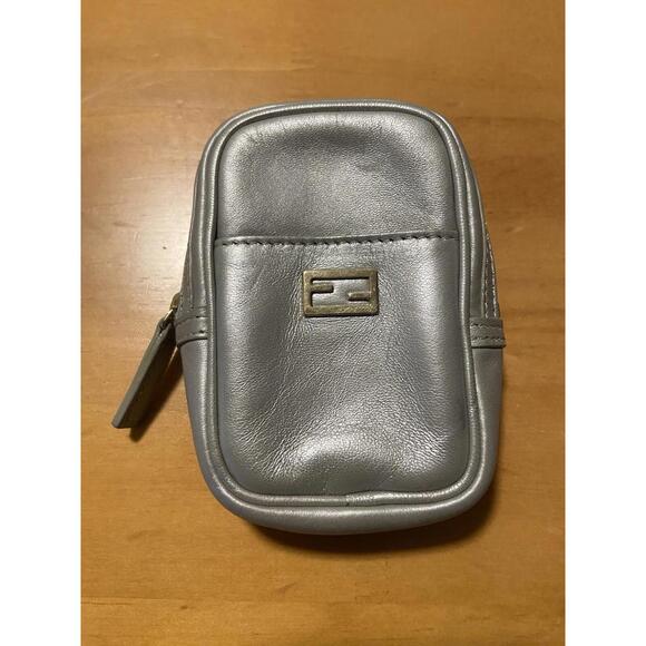Fendi silver leather cigarette case small makeup pouch bag